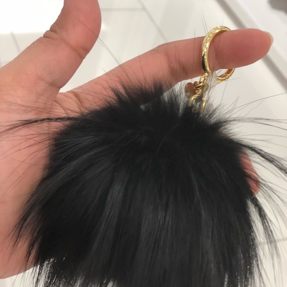 Michael Kors Black fur Pom Pom keychain charm - Picture 3 of 4